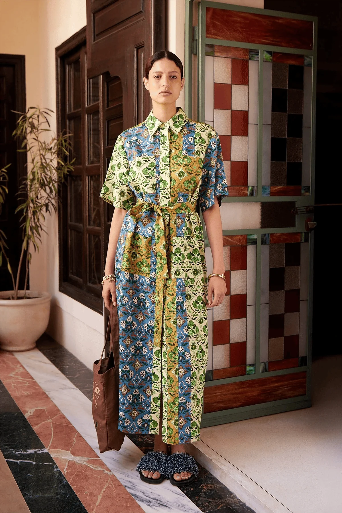 Ali Spliced Shirtdress in Multi - Image 5