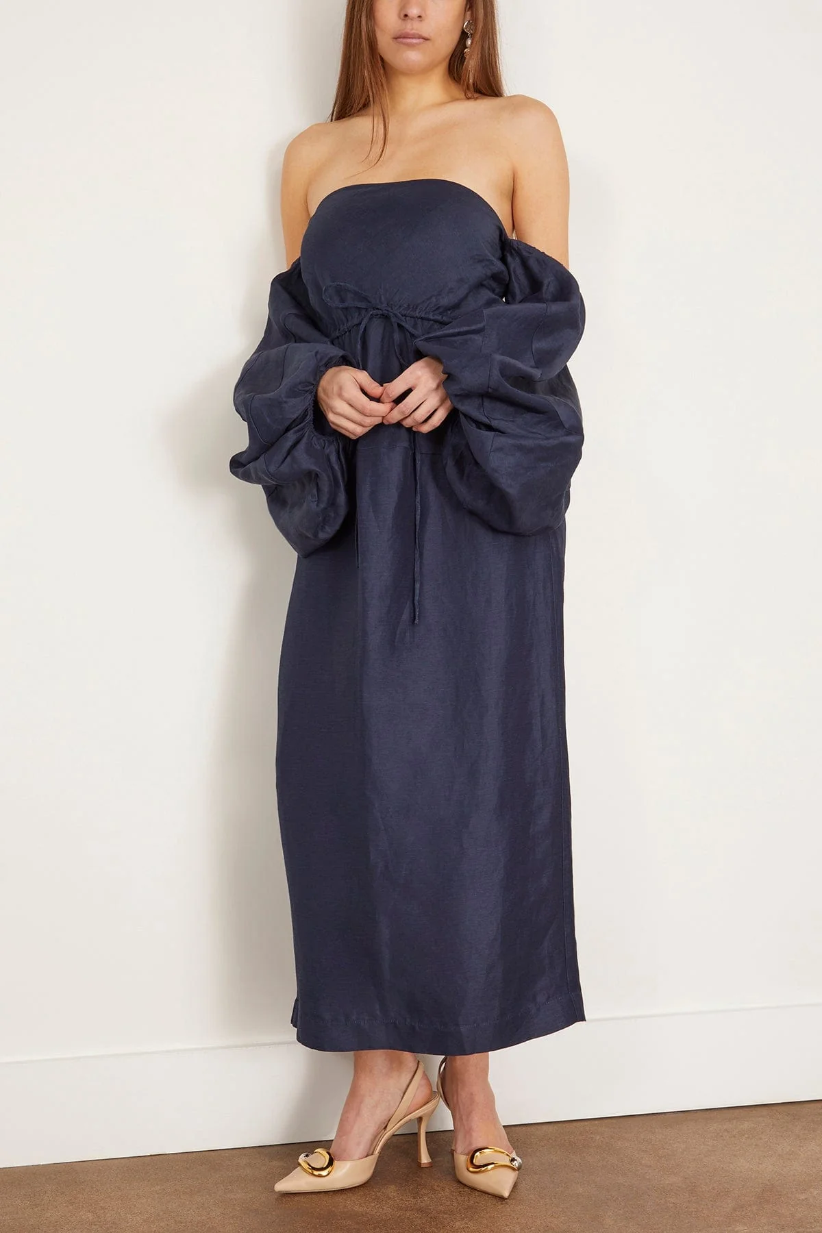 Balloon Sleeve Dress in Navy - Image 3