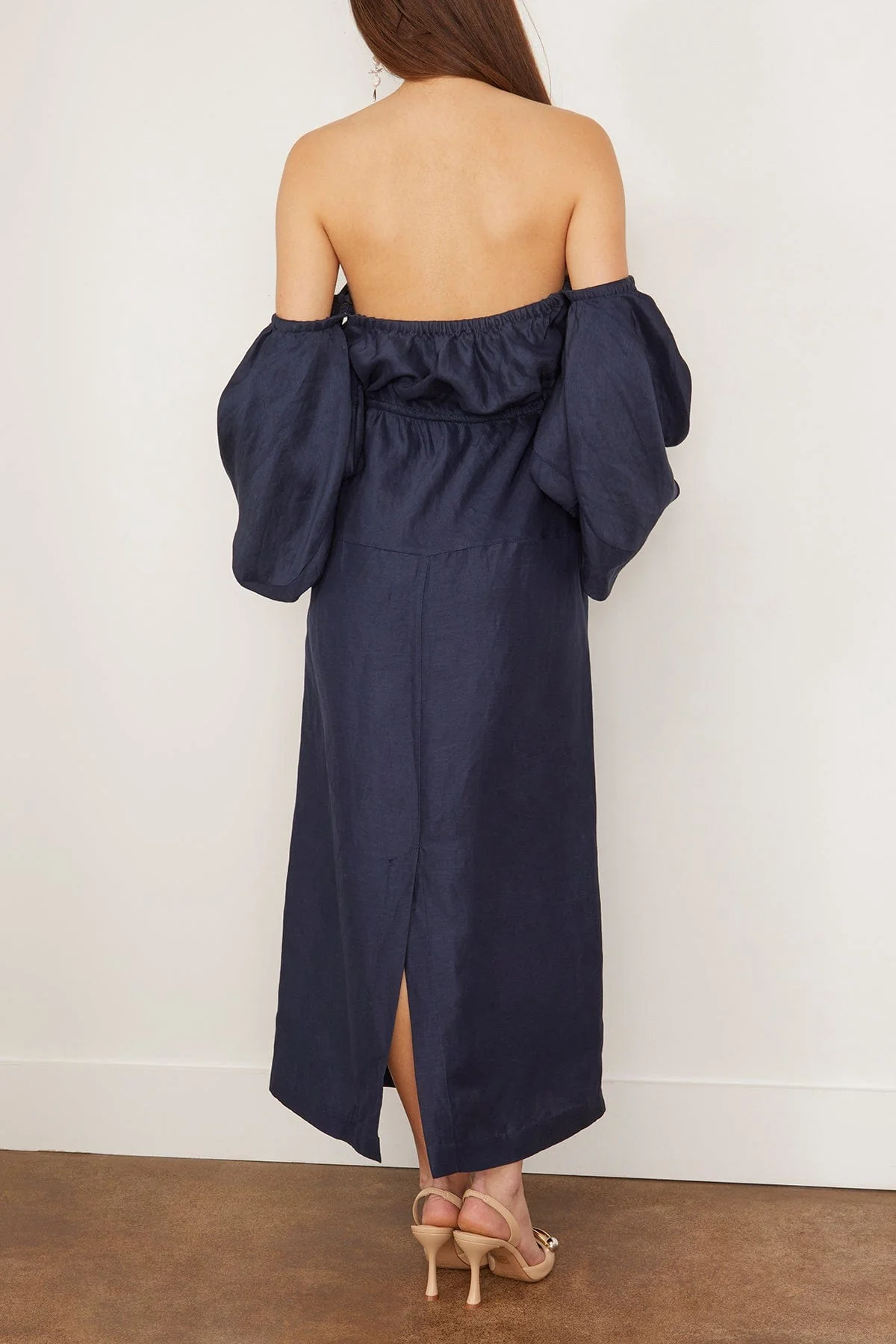 Balloon Sleeve Dress in Navy - Image 4
