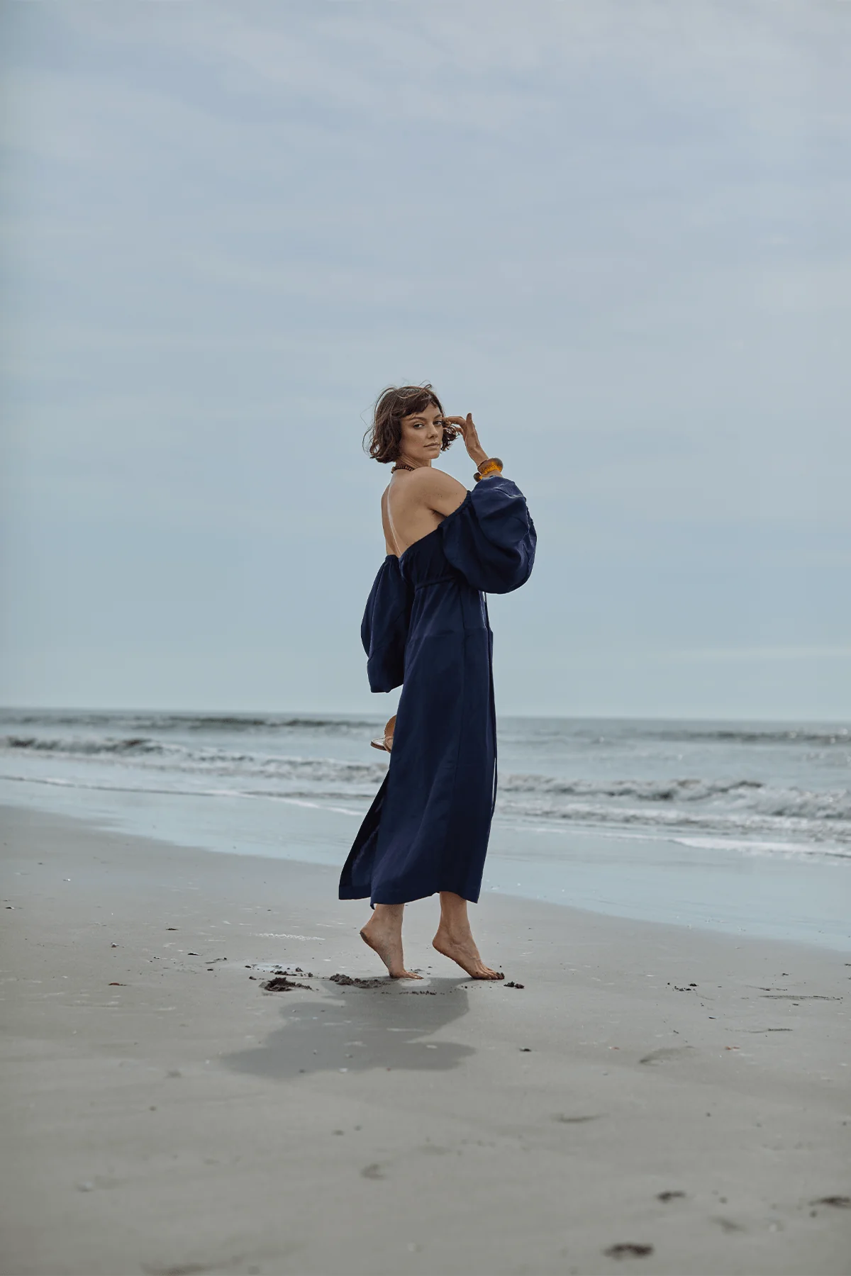 Balloon Sleeve Dress in Navy - Image 5