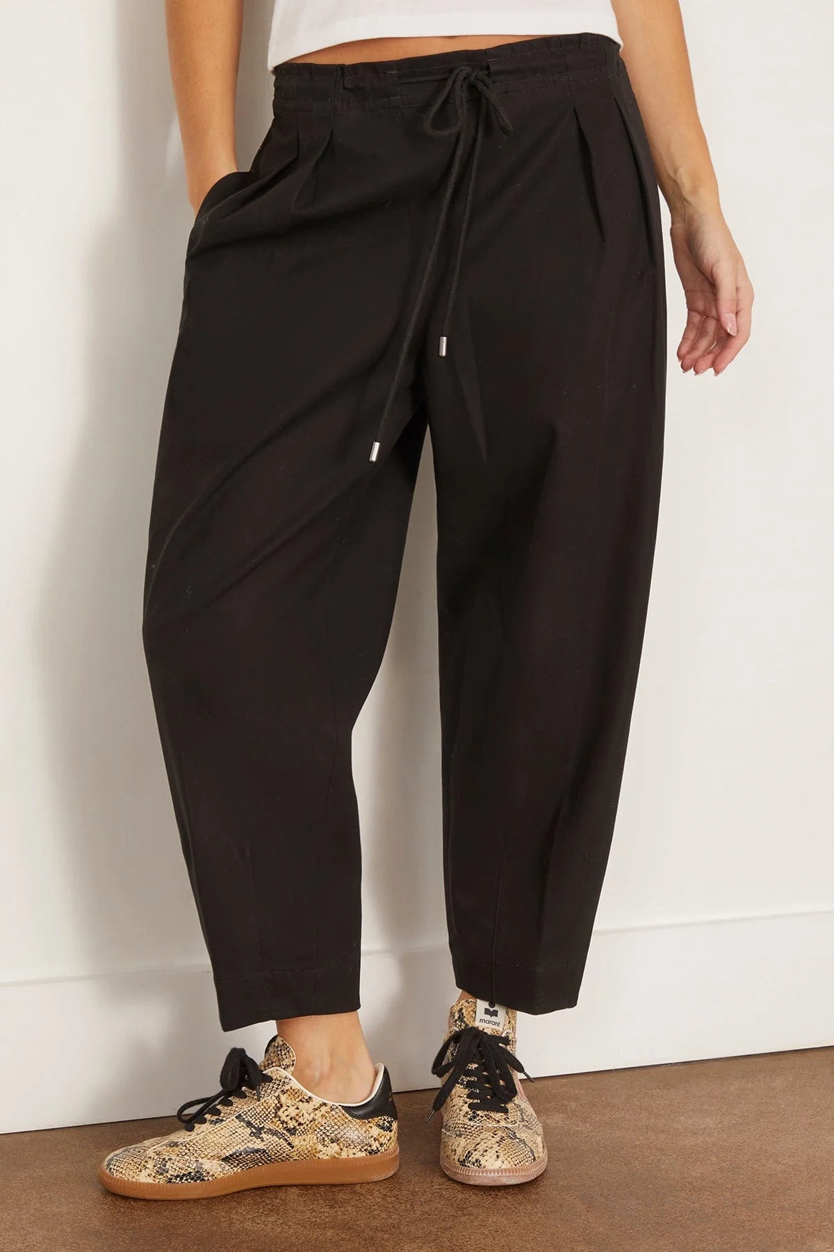 Barrel Leg Drawstring Trouser in Black - Image 3