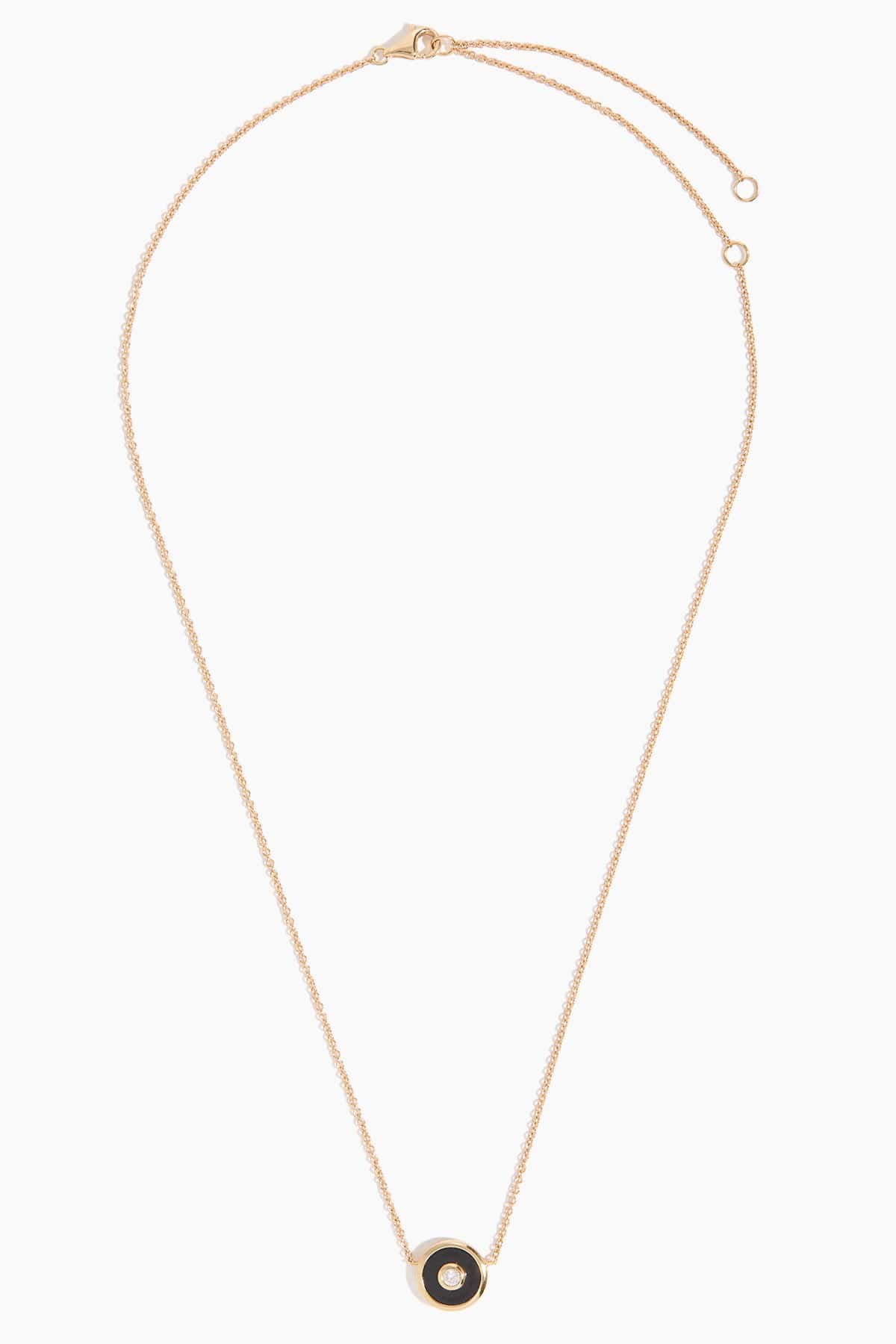 Black Onyx Mini Saucer Pendant Necklace in 18k Yellow Gold - Image 3