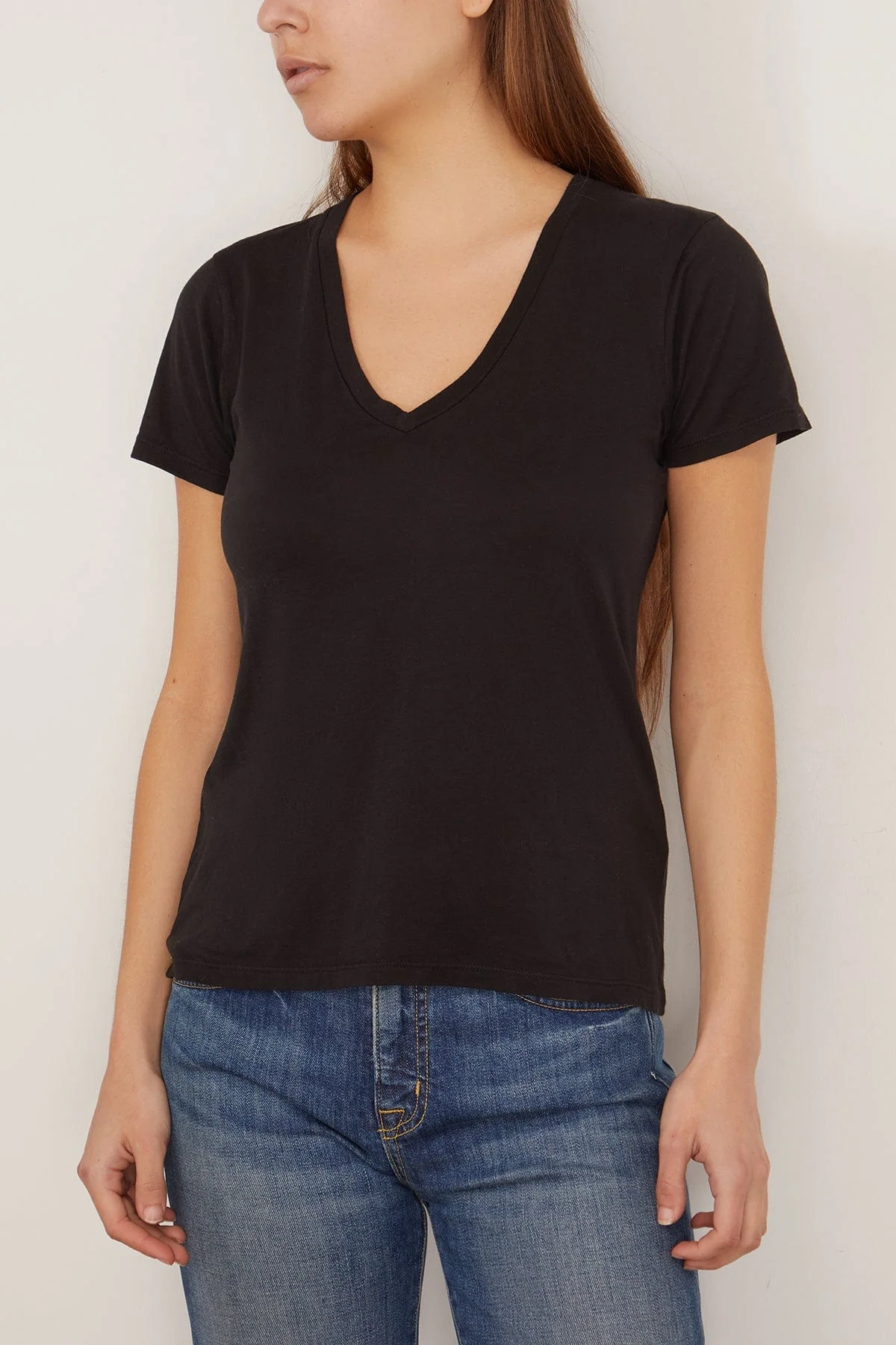 Carol V-Neck Tee Shirt in Jet Black - Image 3