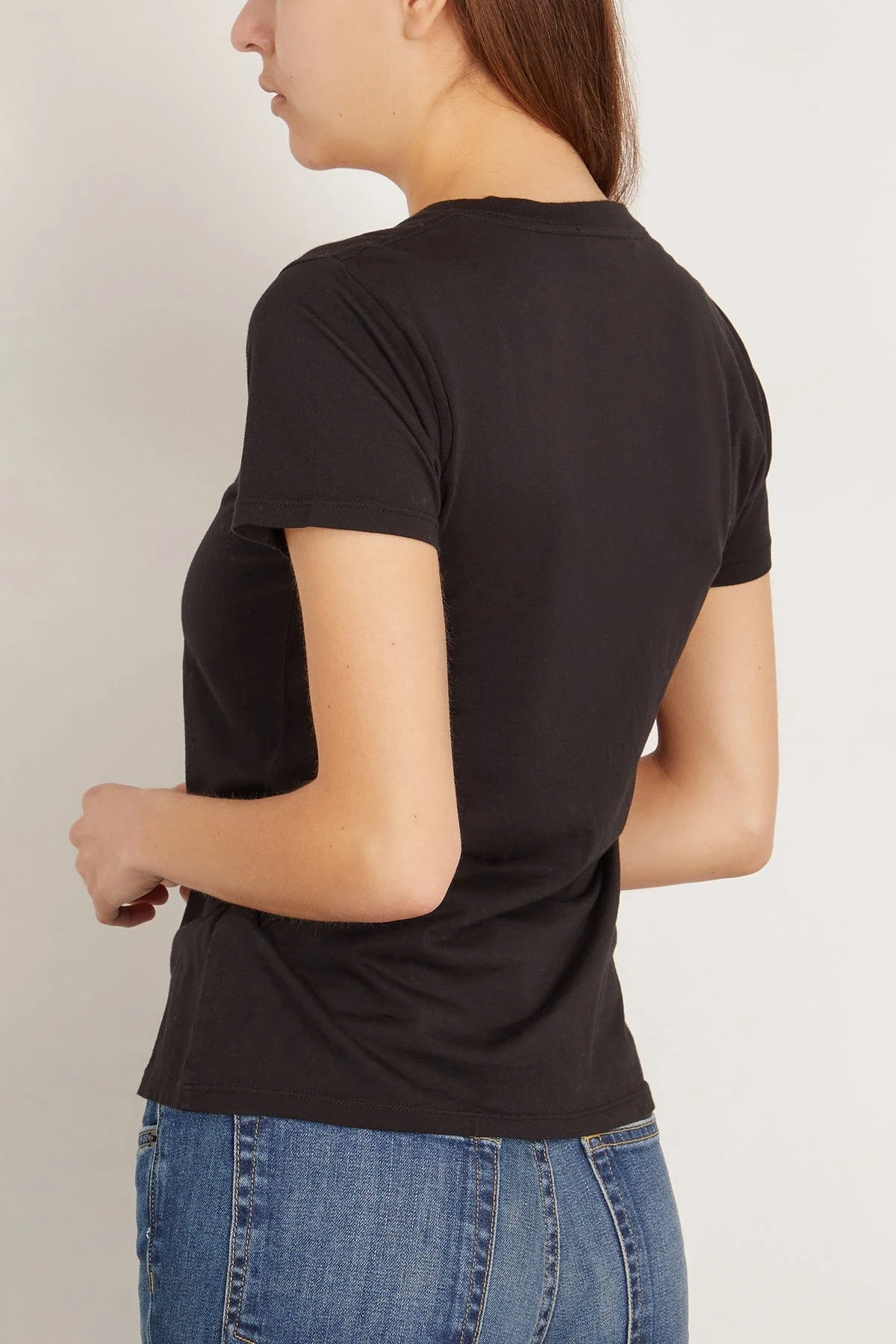 Carol V-Neck Tee Shirt in Jet Black - Image 4
