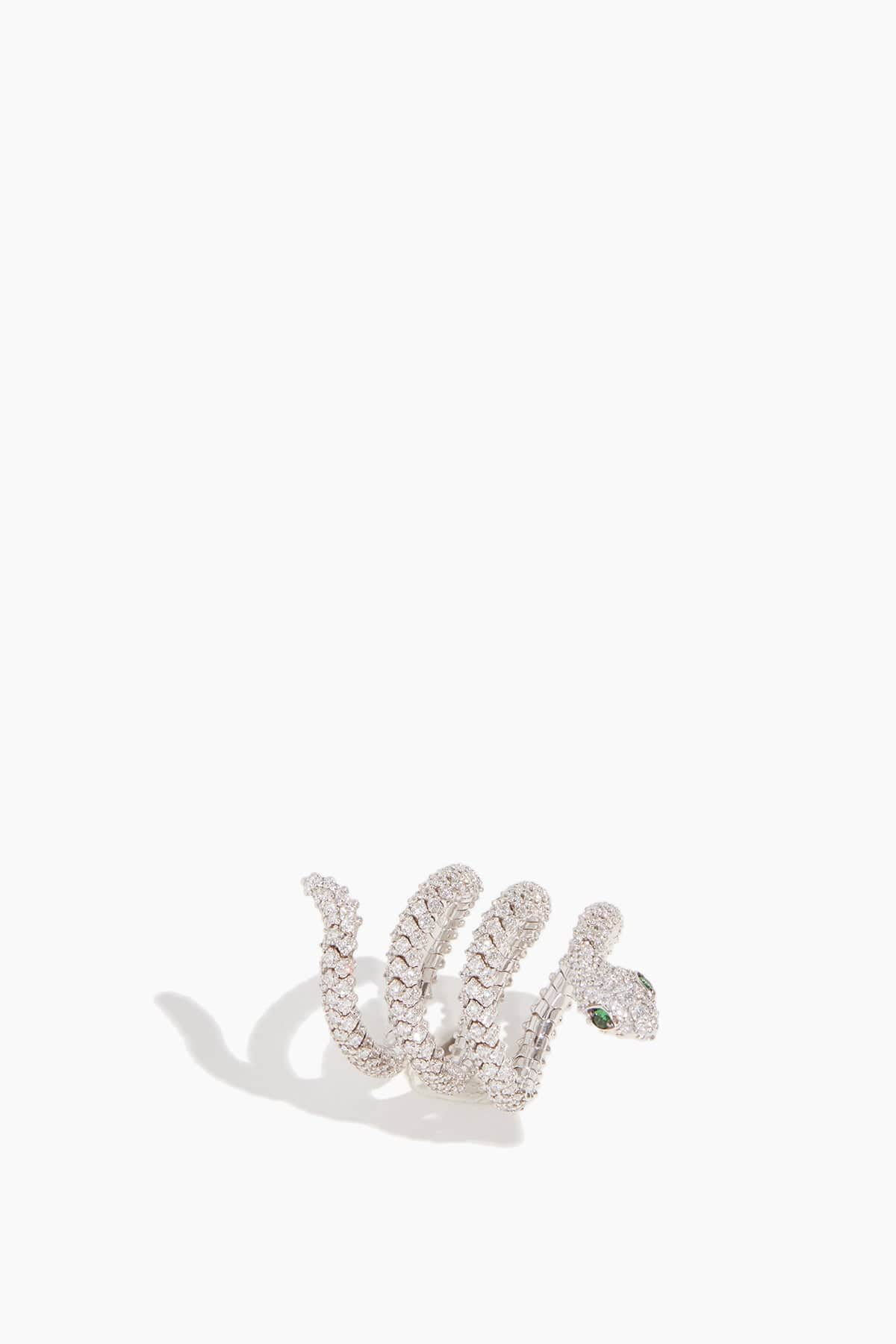 Diamond and Tsavorite Three Wrapping Serpent Ring in 18k White Gold - Image 3