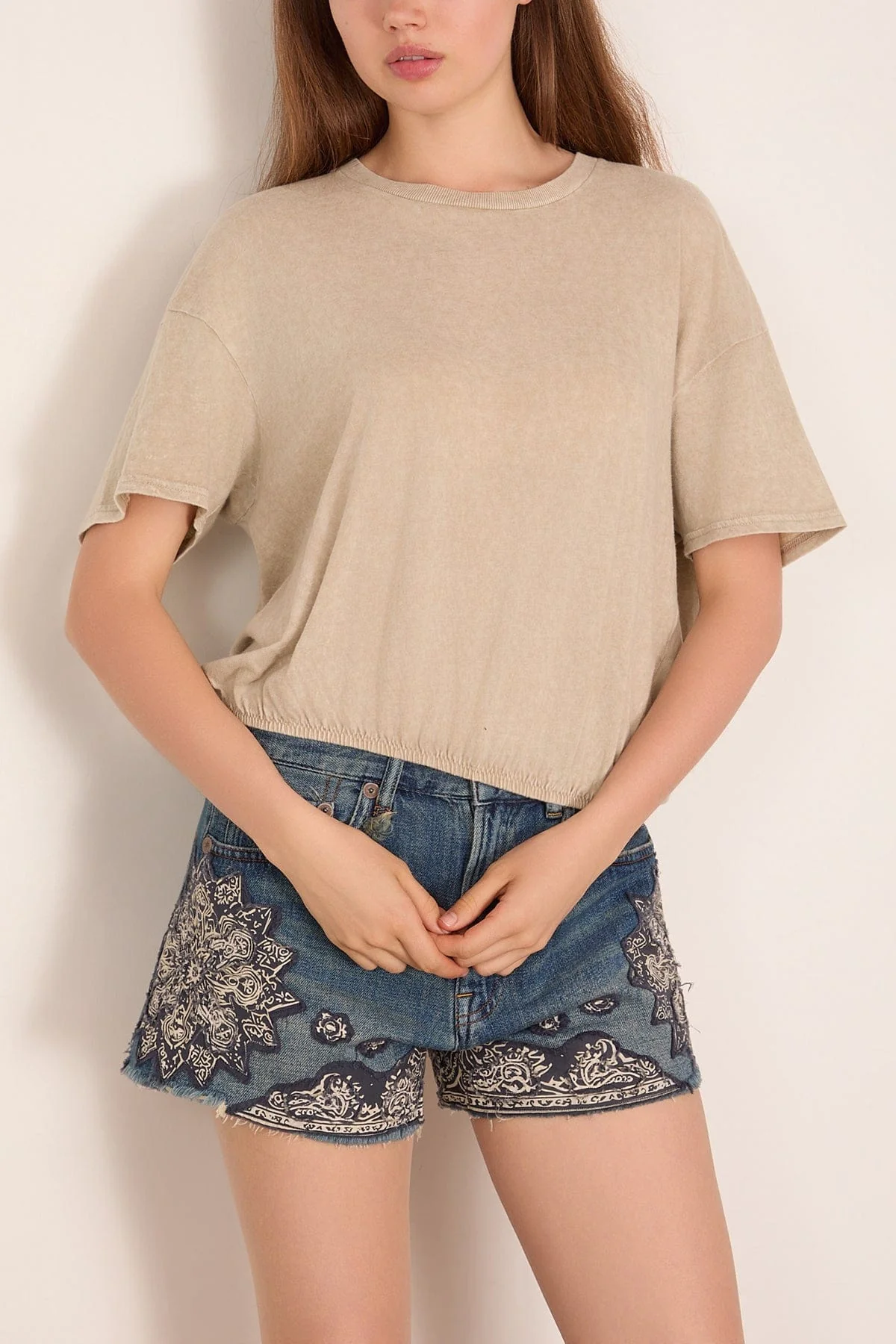 Gathered Hem T in Khaki Acid Stone - Image 3