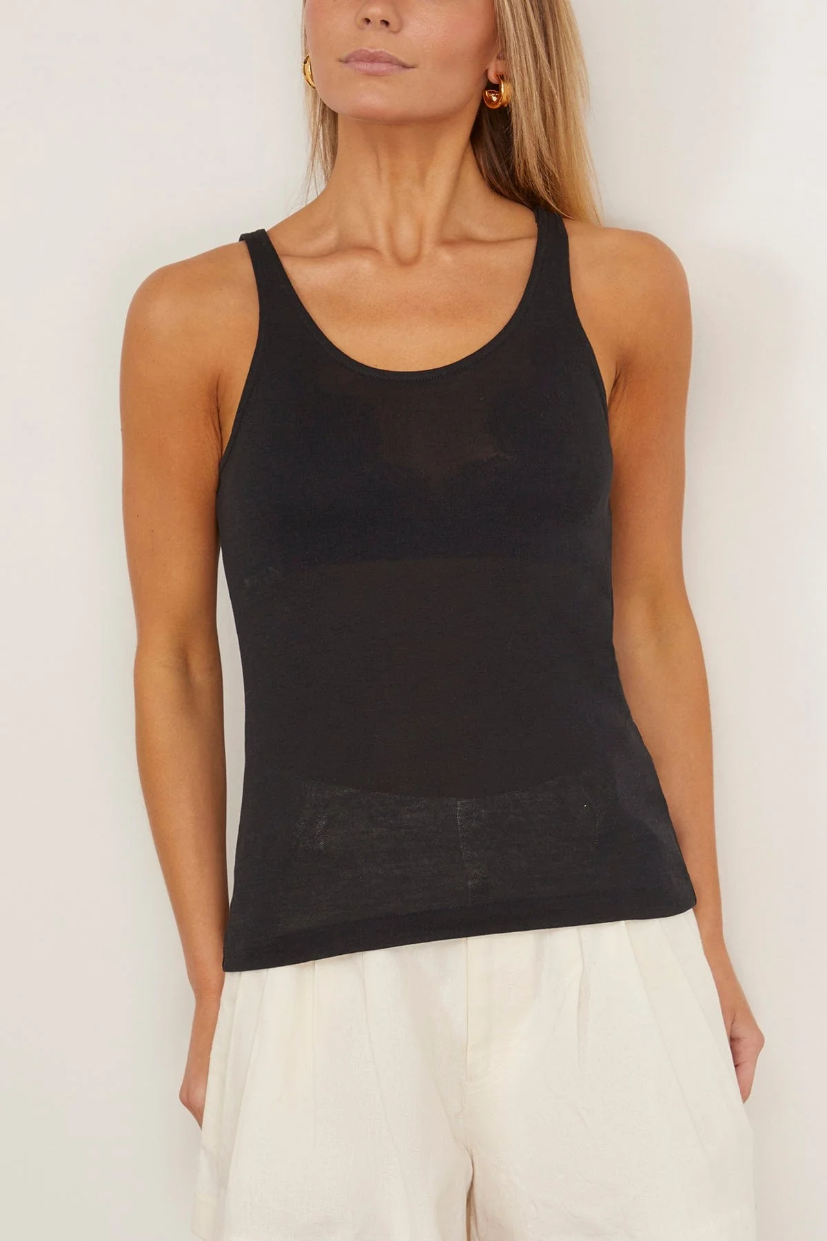 Luca Organic Cotton Sheer Tank Top in Black - Image 3