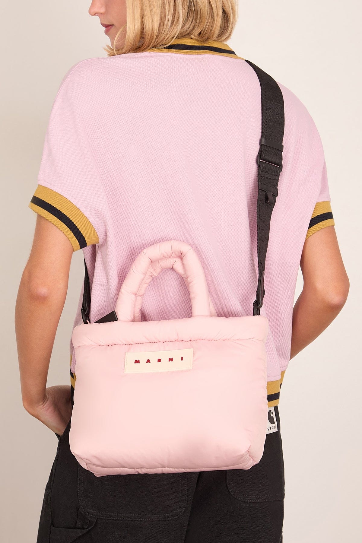 Nylon Puff Small Tote Bag in Cinder Rose - Image 3