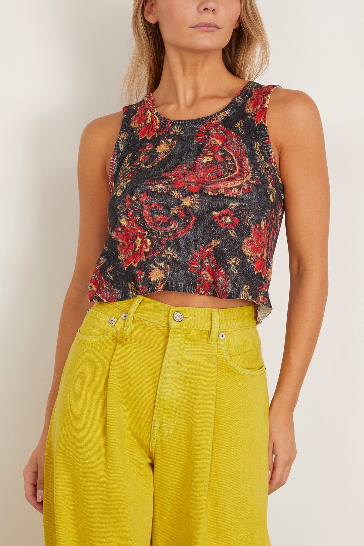 Printed Sweater Tank in Black Red Multicolor - Image 3