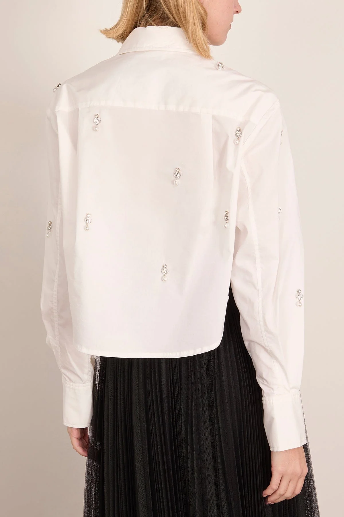 Renata Embellished Cropped Button Down Shirt in White - Image 4