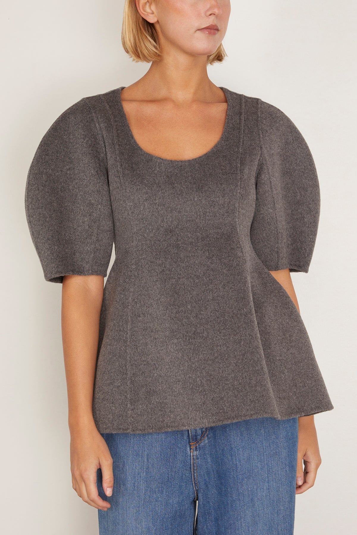 Sculptural Double-Faced Top in Mid Grey Melange - Image 3