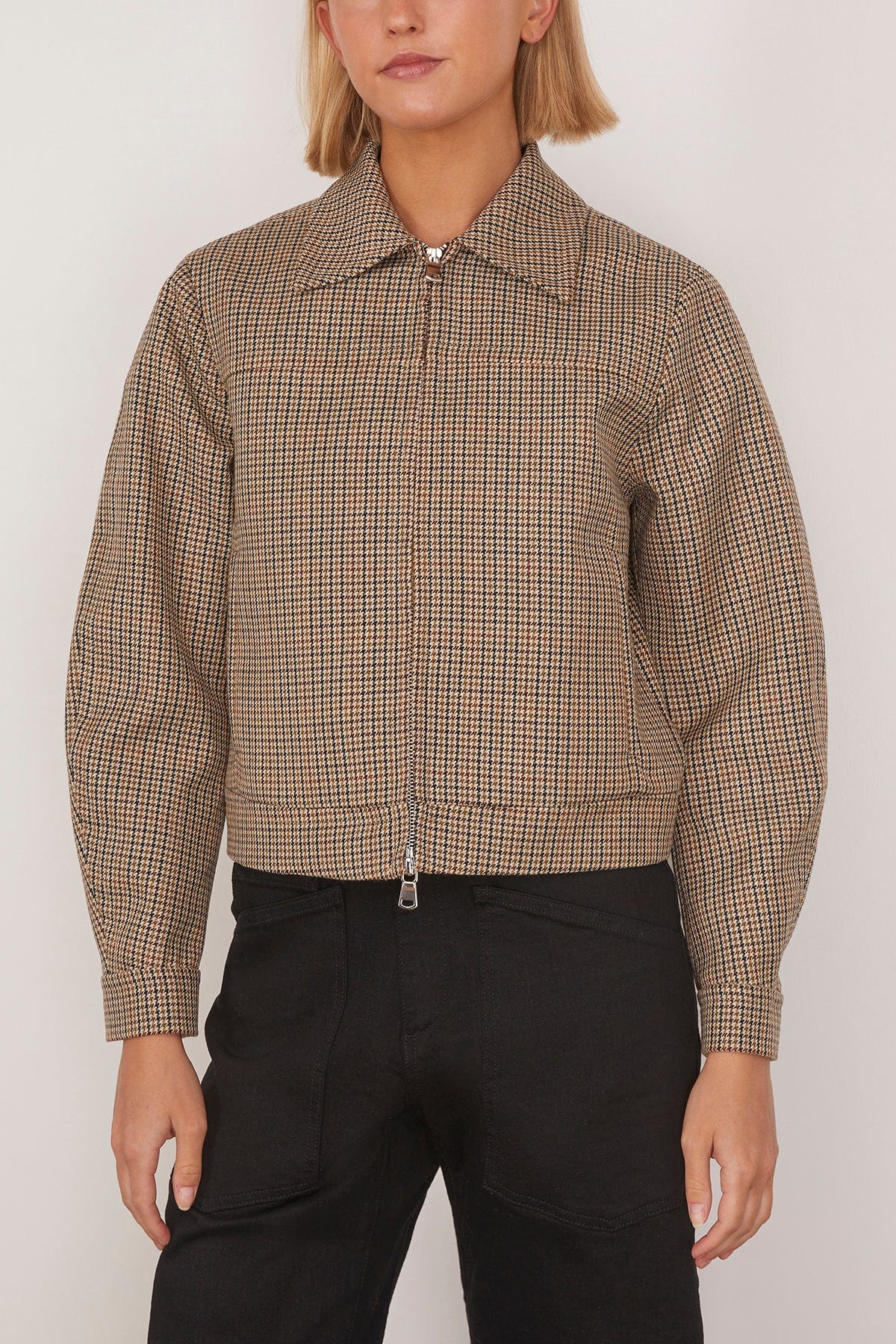 Tailored Checked Wool Zip Jacket in Houndstooth Check - Image 3