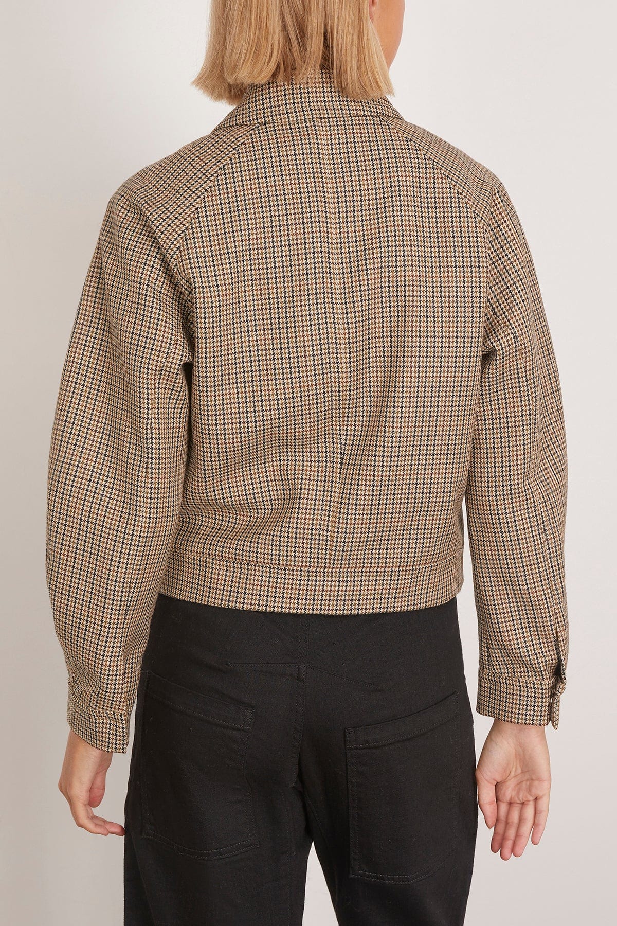 Tailored Checked Wool Zip Jacket in Houndstooth Check - Image 4
