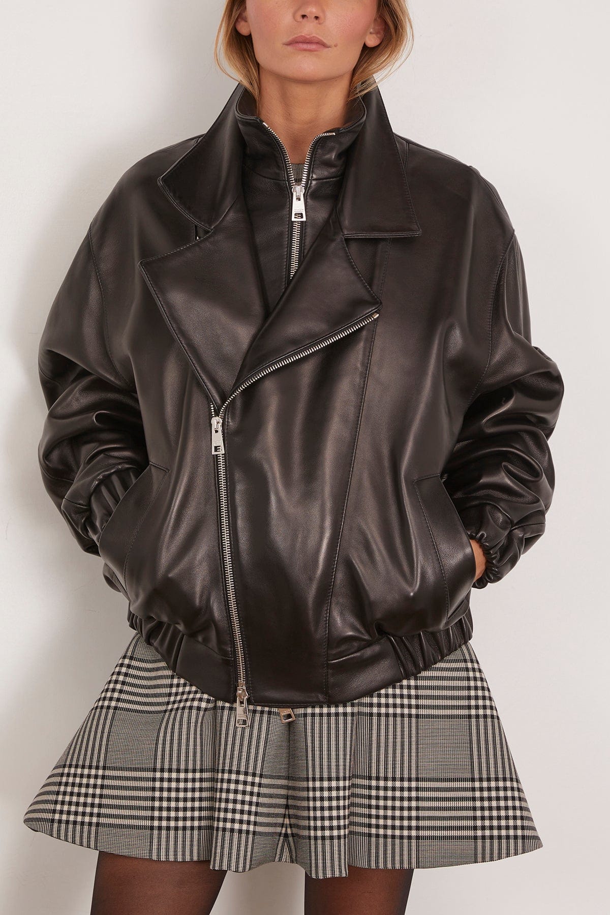 The Emmett Double Zip Leather Moto Jacket in Black - Image 3