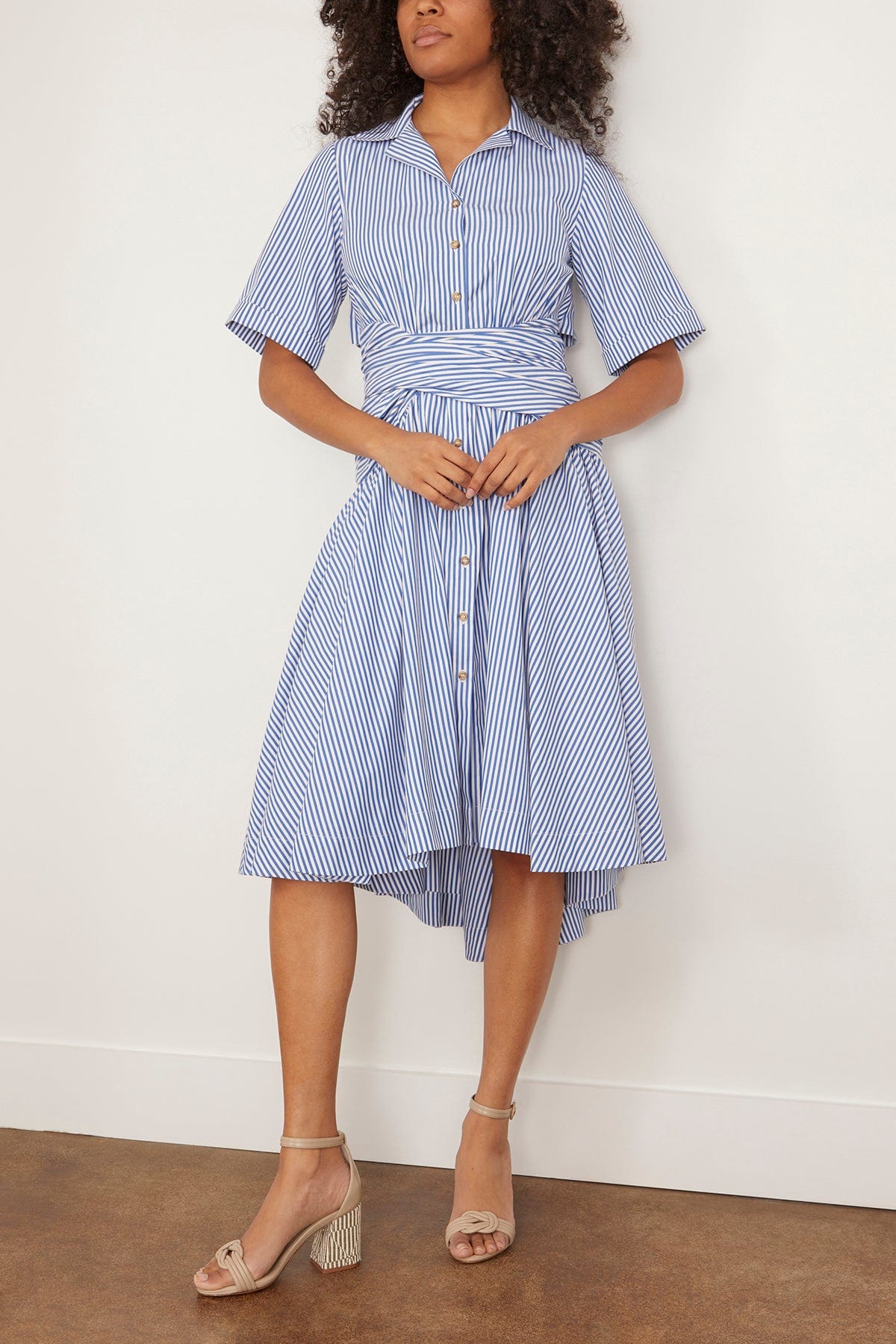 Tie Shirt Dress in Blue Stripe - Image 3