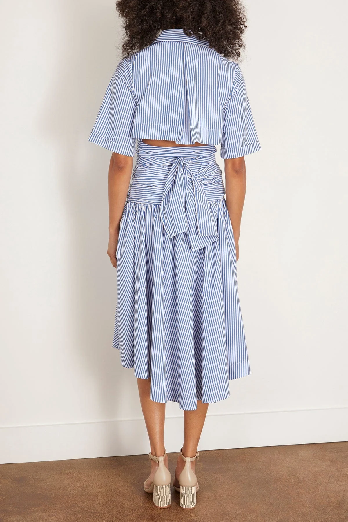 Tie Shirt Dress in Blue Stripe - Image 4