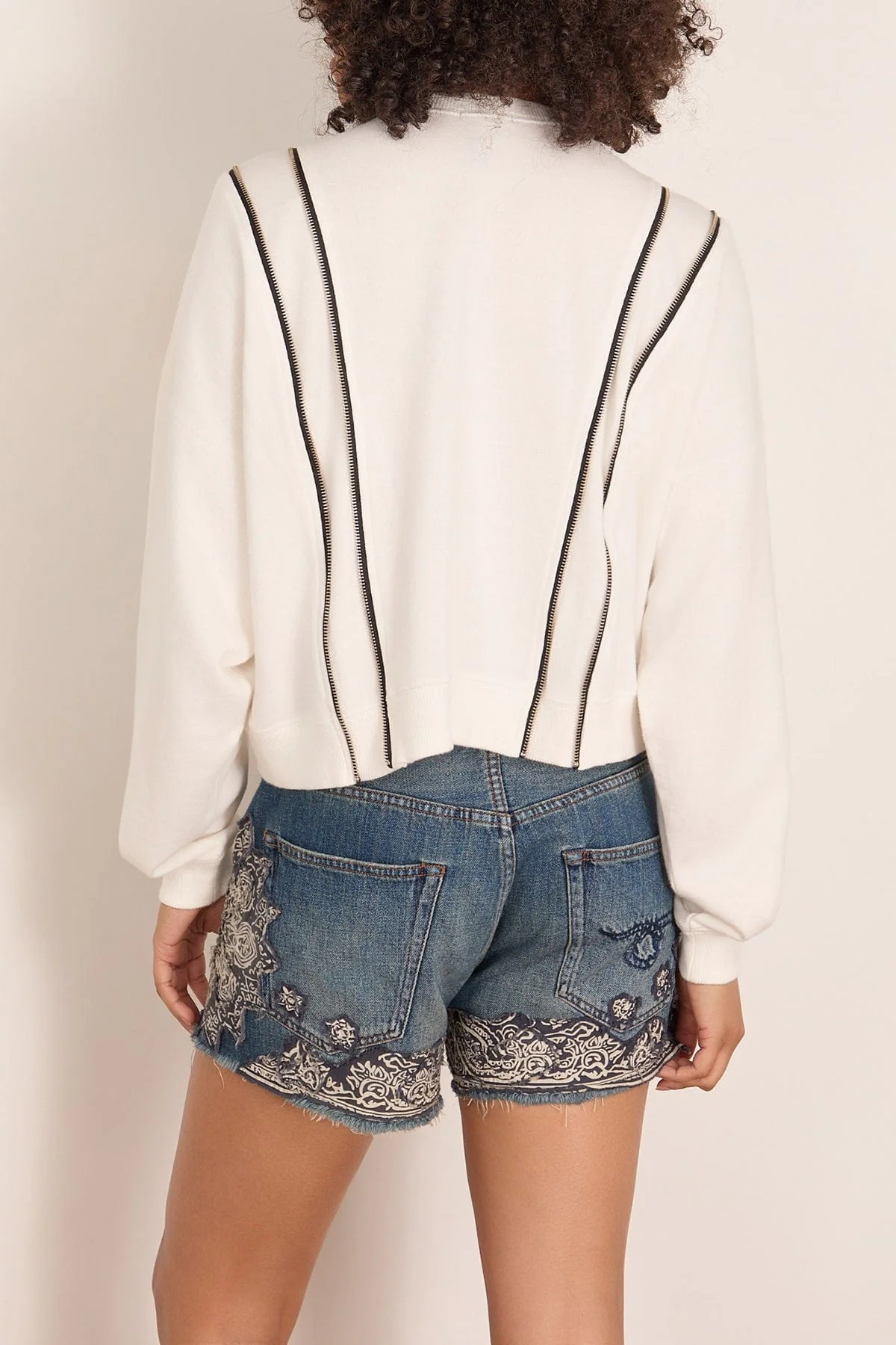 Zippered Crewneck in White - Image 4